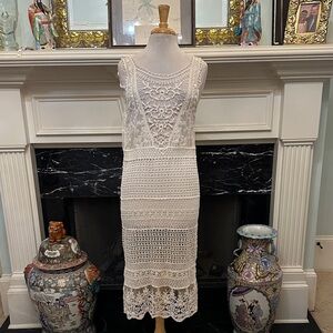 Elegant Cream Crocheted Lace Dress